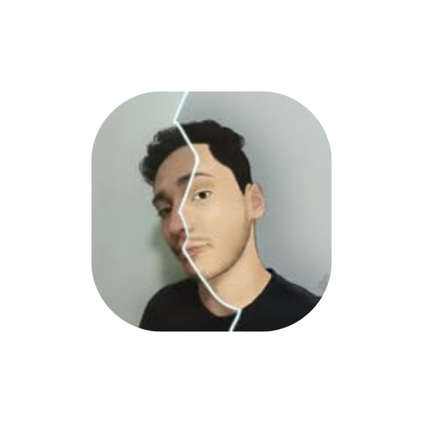 Andrei Berthoud - Foto de perfil meio retrato meio ilustração digital com efeito rasgado no meio