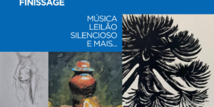 Convite - fundo azul e tres imagens de arte no meio - Evento de Encerramento Expo Ateliê Livre - Sabado 20/12 das 18 as 22hrs - Entrada Gratuita