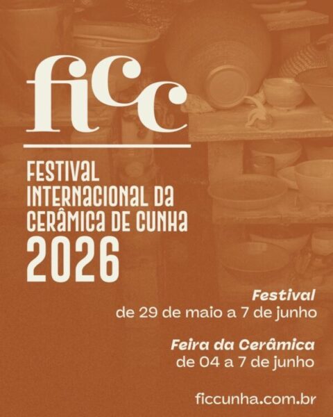 Arte do poster FICC Cunha 2026 - Fundo com uma imagem de forno de cerâmica